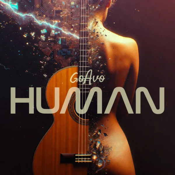 Human album artwork by GoAvo featuring contemporary Nuevo Flamenco guitar music inspired by emotion, connection, and Mediterranean influences.